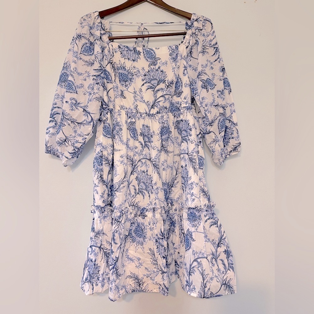 Tommy Hilfiger blue & white smocked midi dress